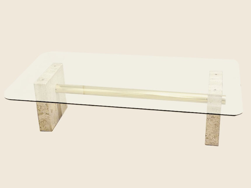 Table basse en travertin et laiton - Circa 1970 - Maison Collectible - Table basse
